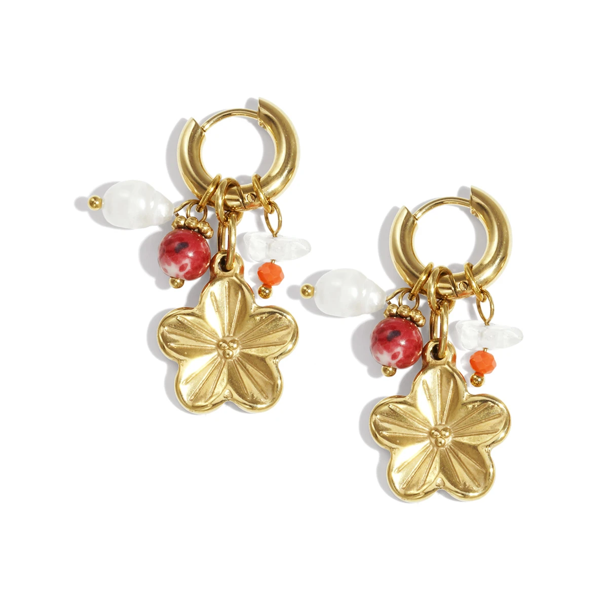 Oorringen met bloem en kralen