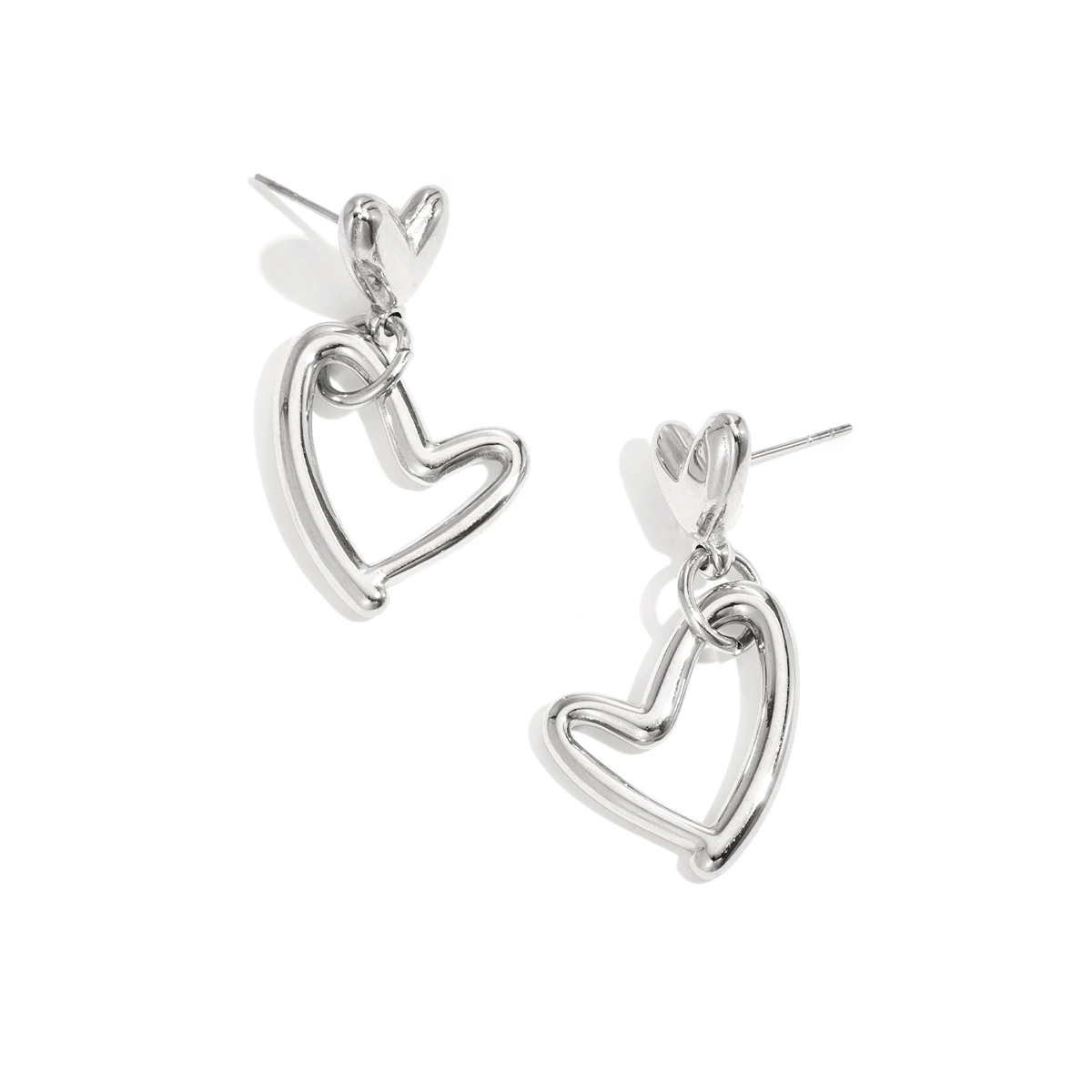 Solid and Open Heart Stud Earrings Silver