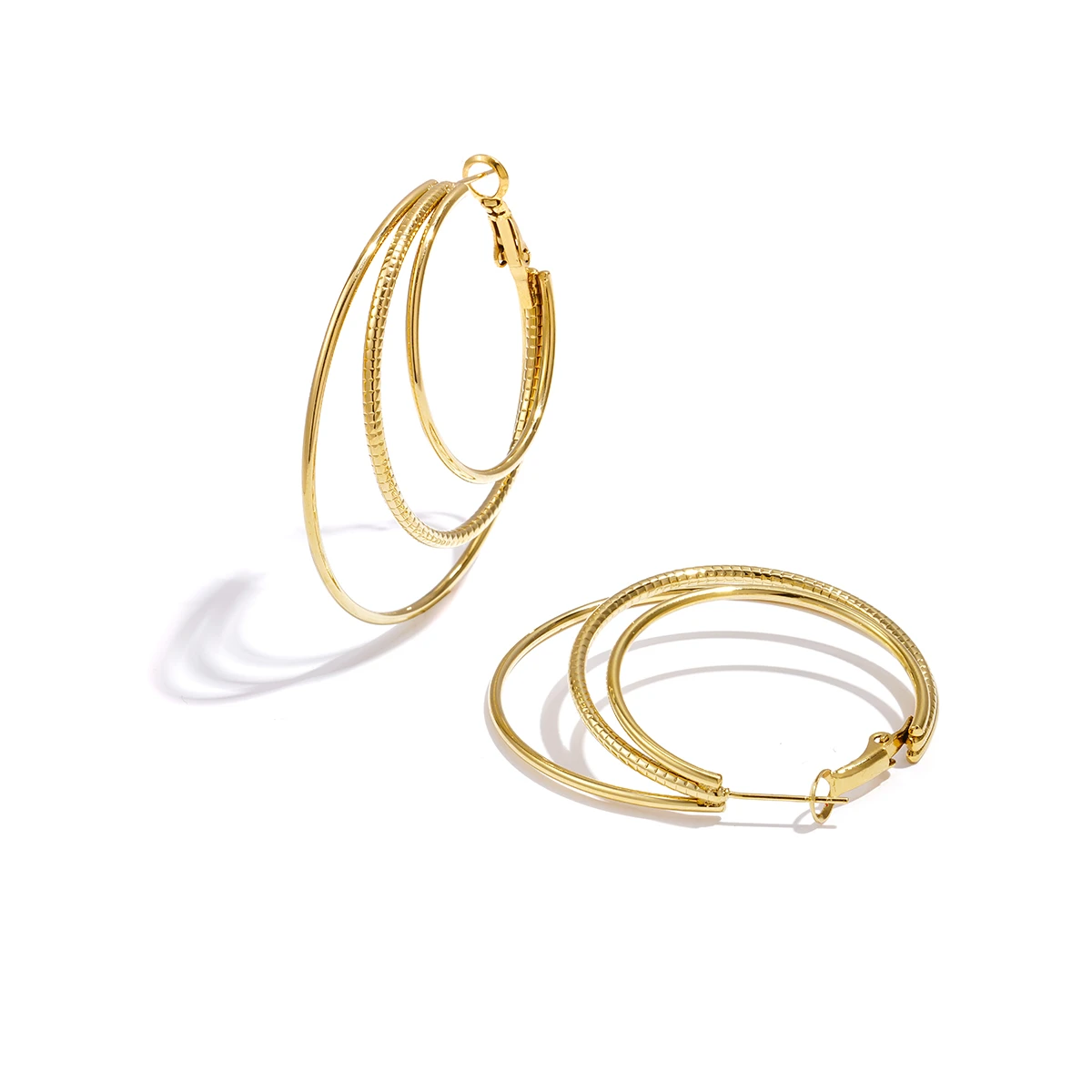 Gold-coloured trio hoop earrings