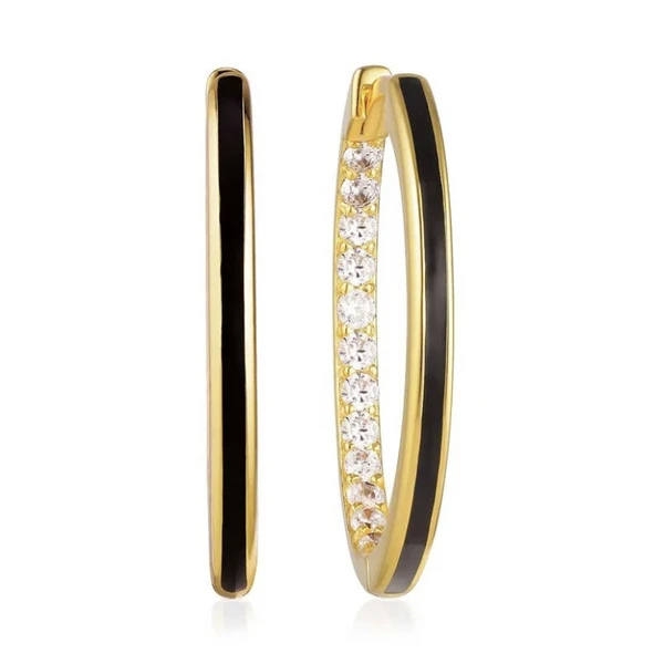 Earring with Black Edge and Zirconia