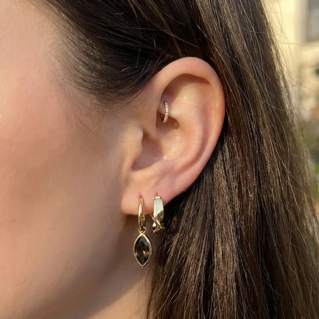 Earring Stud with Black Stone