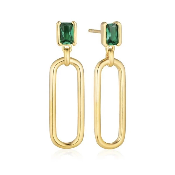 Long stud earring with green stone