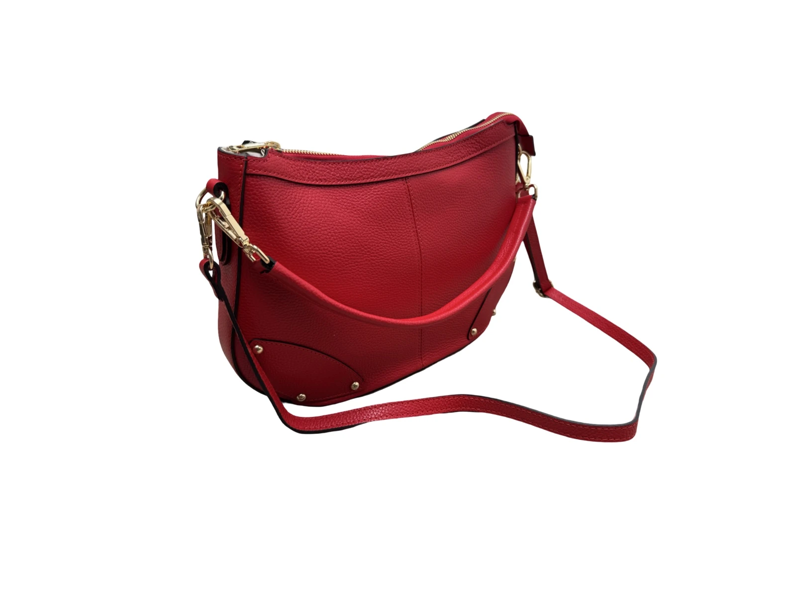 Rode lederen handtas met noppen 