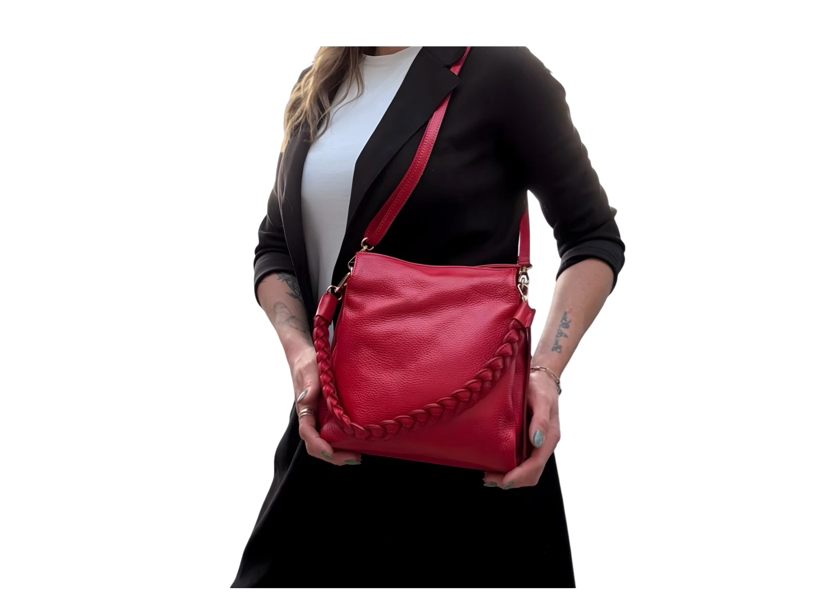 Lederen handtas gevlochten