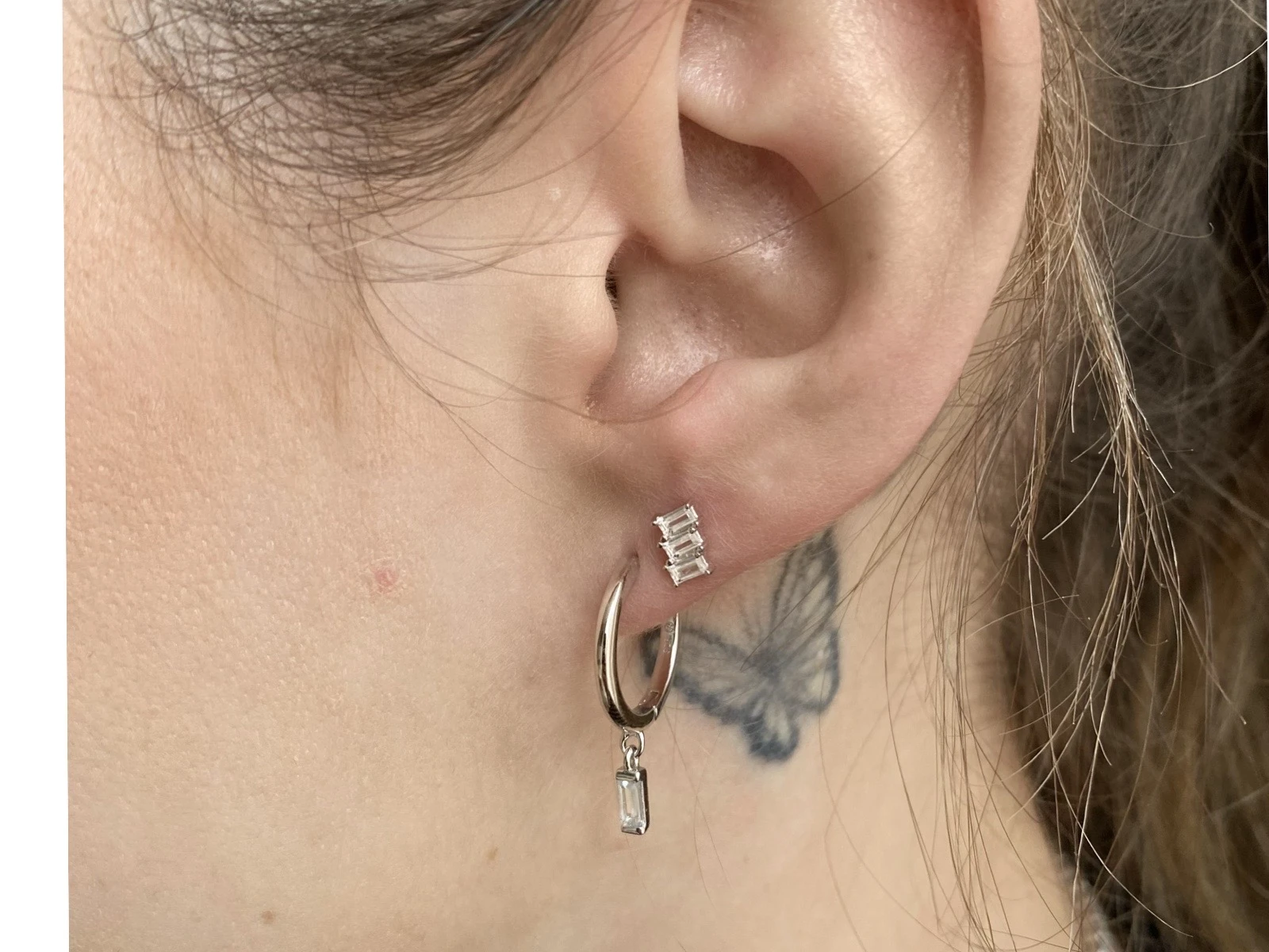 Earring with Zirconia Pendant / 925 Sterling Silver