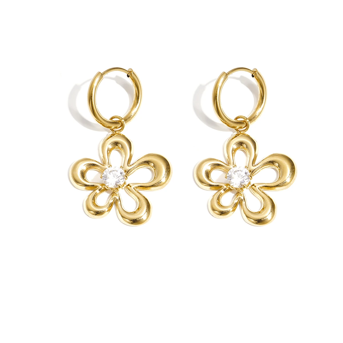 Oorringen met bloem en steen