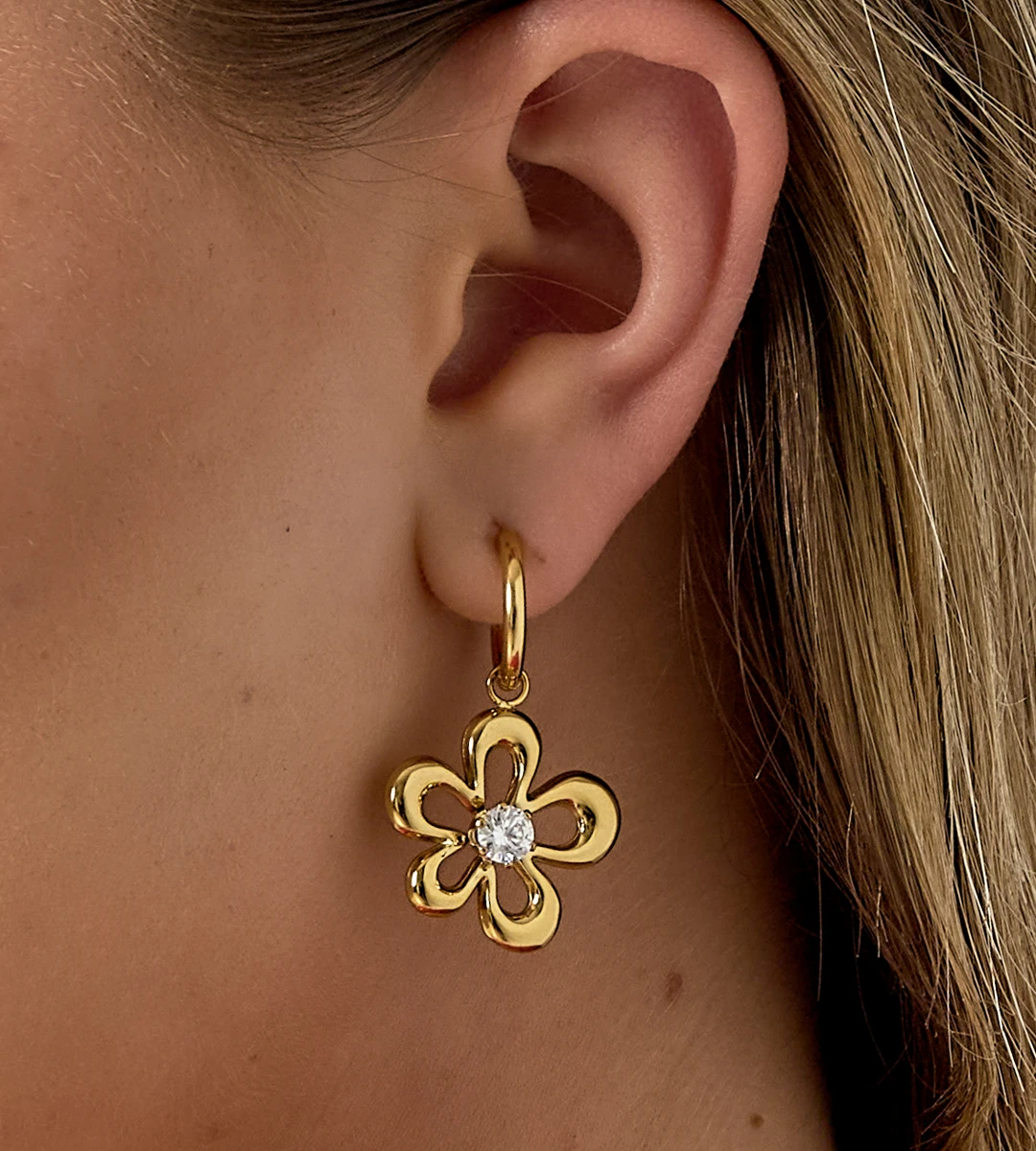 Flower Hoop Earrings with Stone