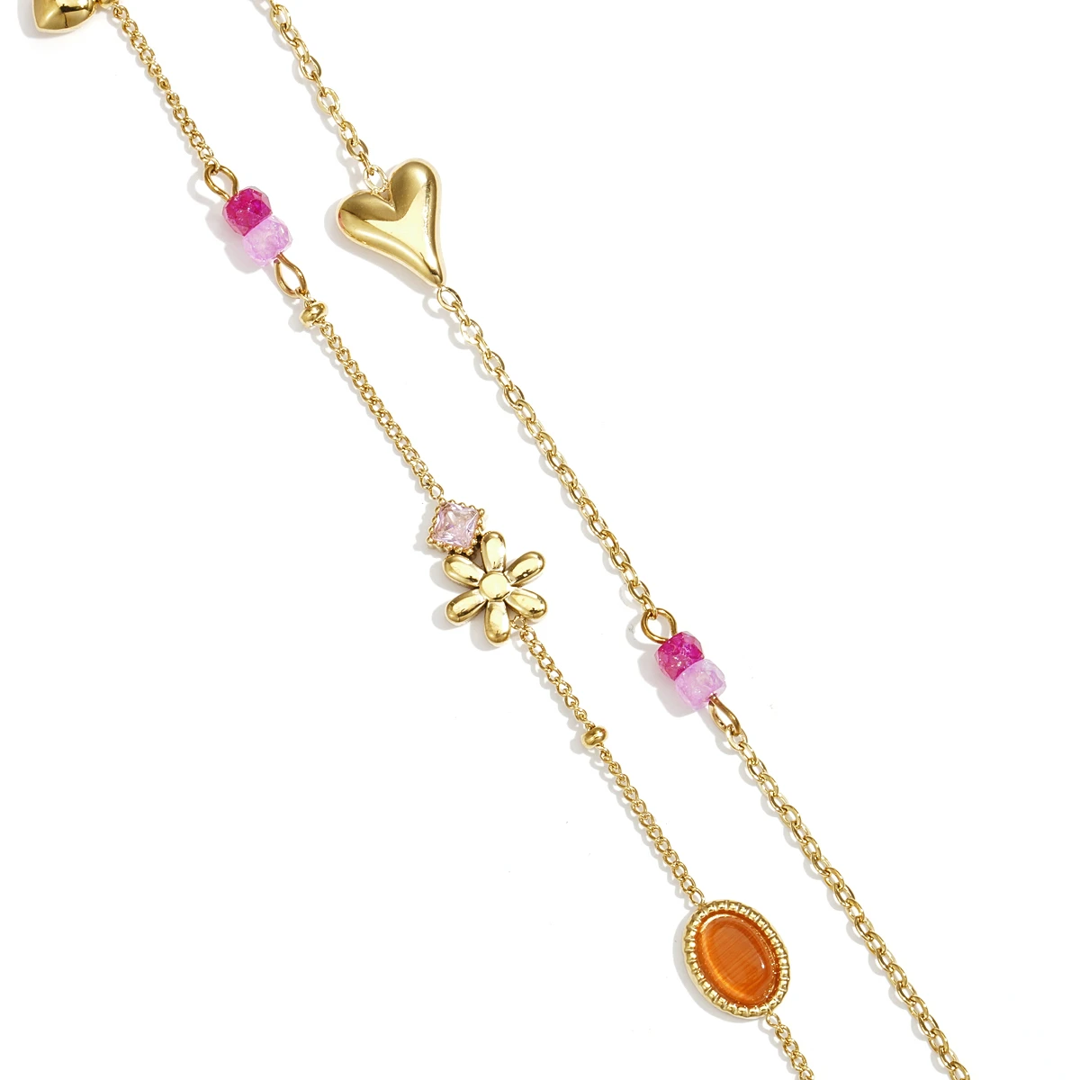 Gouden Springtime armband met hart-, bloem- en kraaldetails - detailweergave