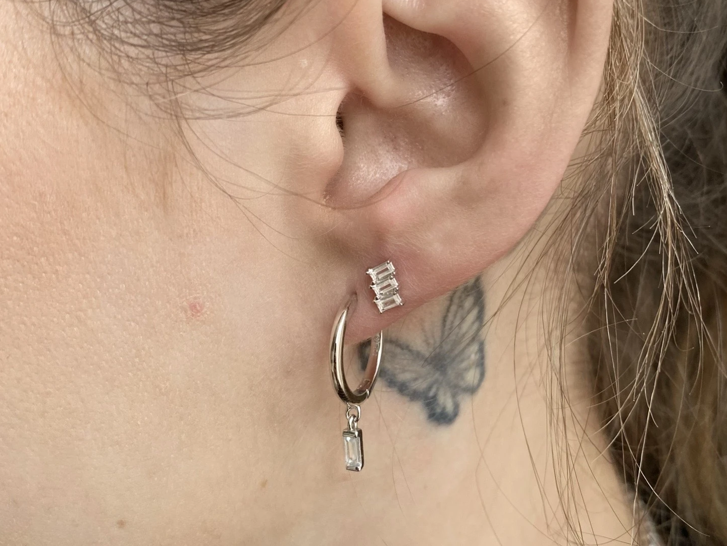 Earring with Zirconia Pendant / 925 Sterling Silver