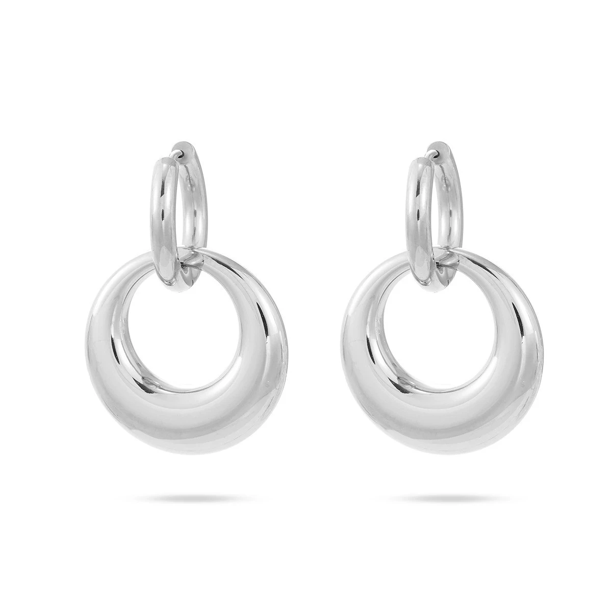 Double hoop earrings silver-colored