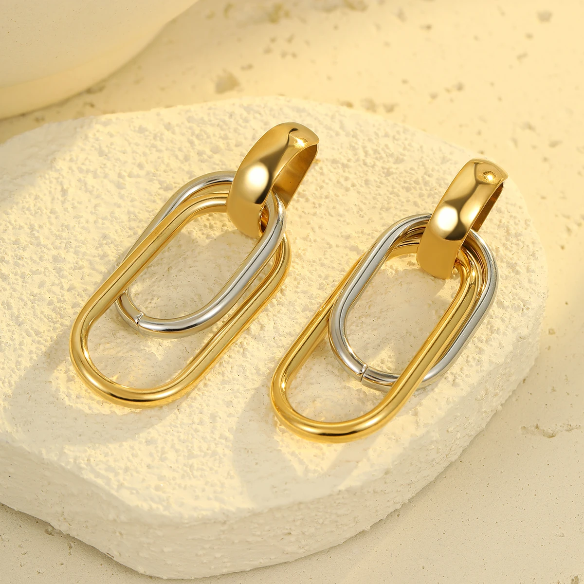 Silver and Gold Oval Stud Earrings