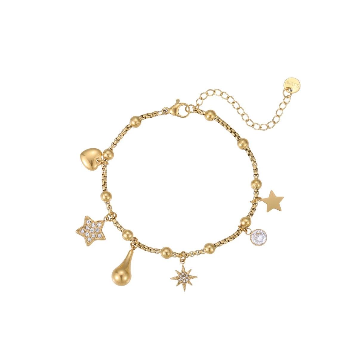 Armband bedels lucky star in stainless steel.