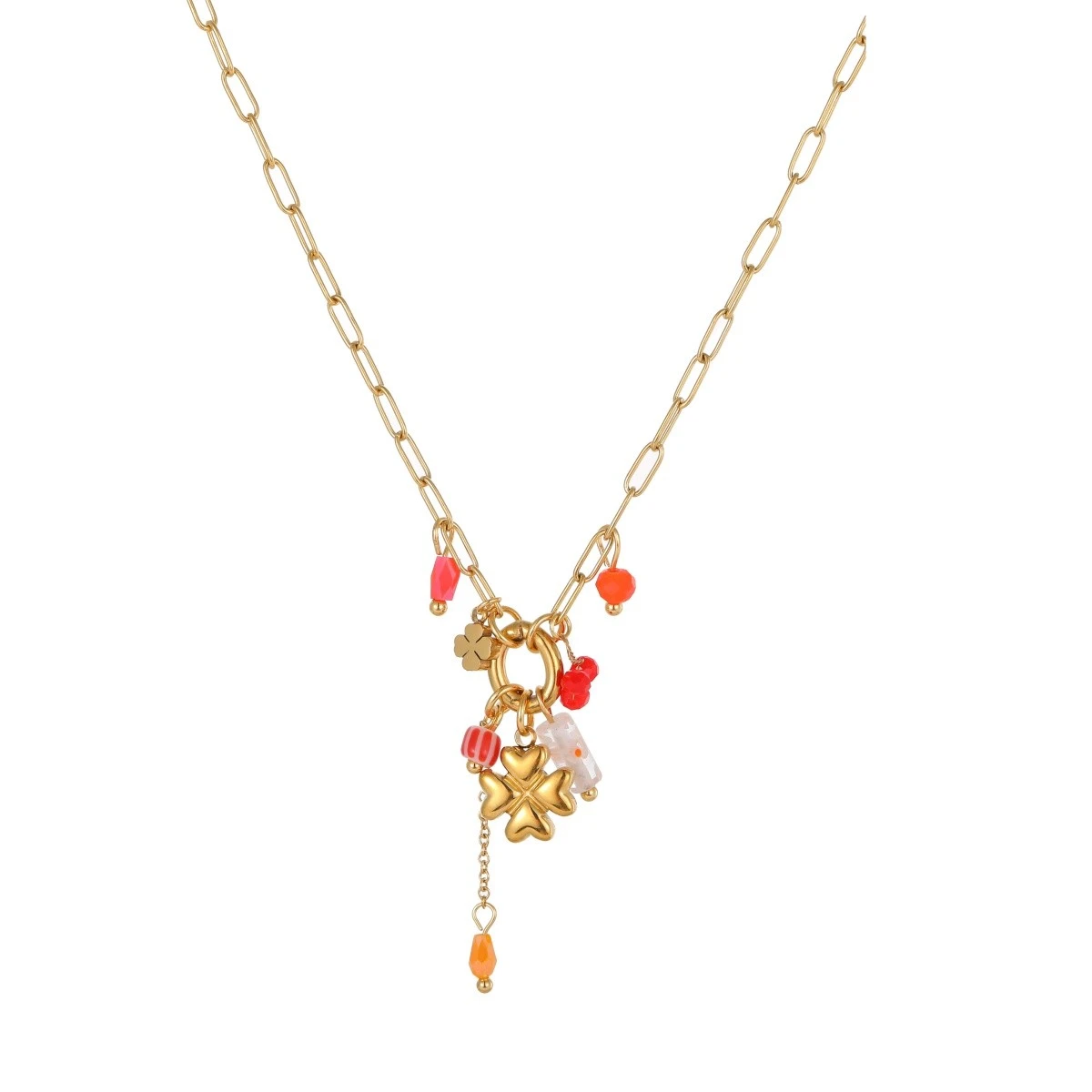 Ketting happiness met klaver en kralen