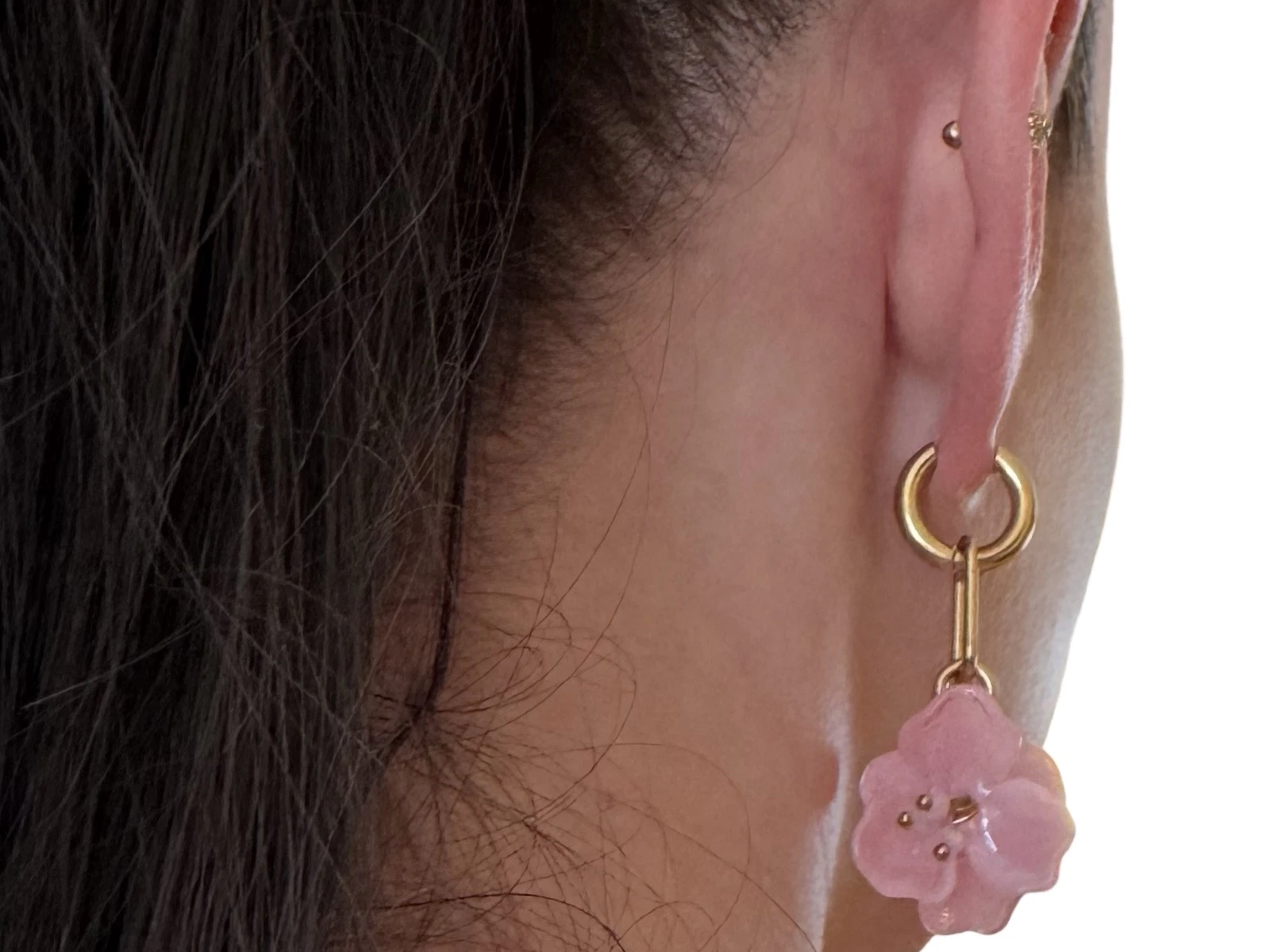 Butterfly Flower Pink Hoop Earrings