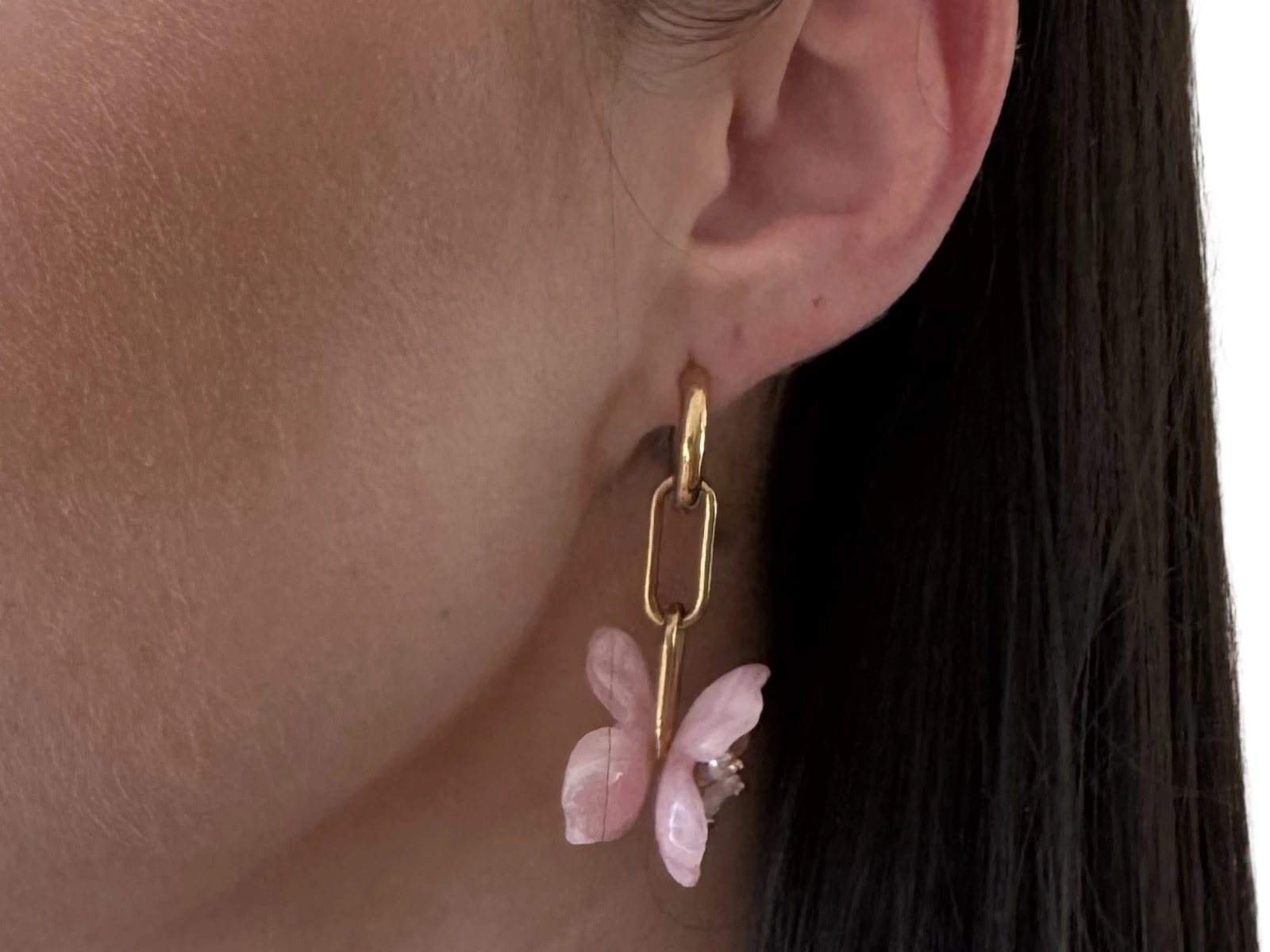 Butterfly Flower Pink Hoop Earrings