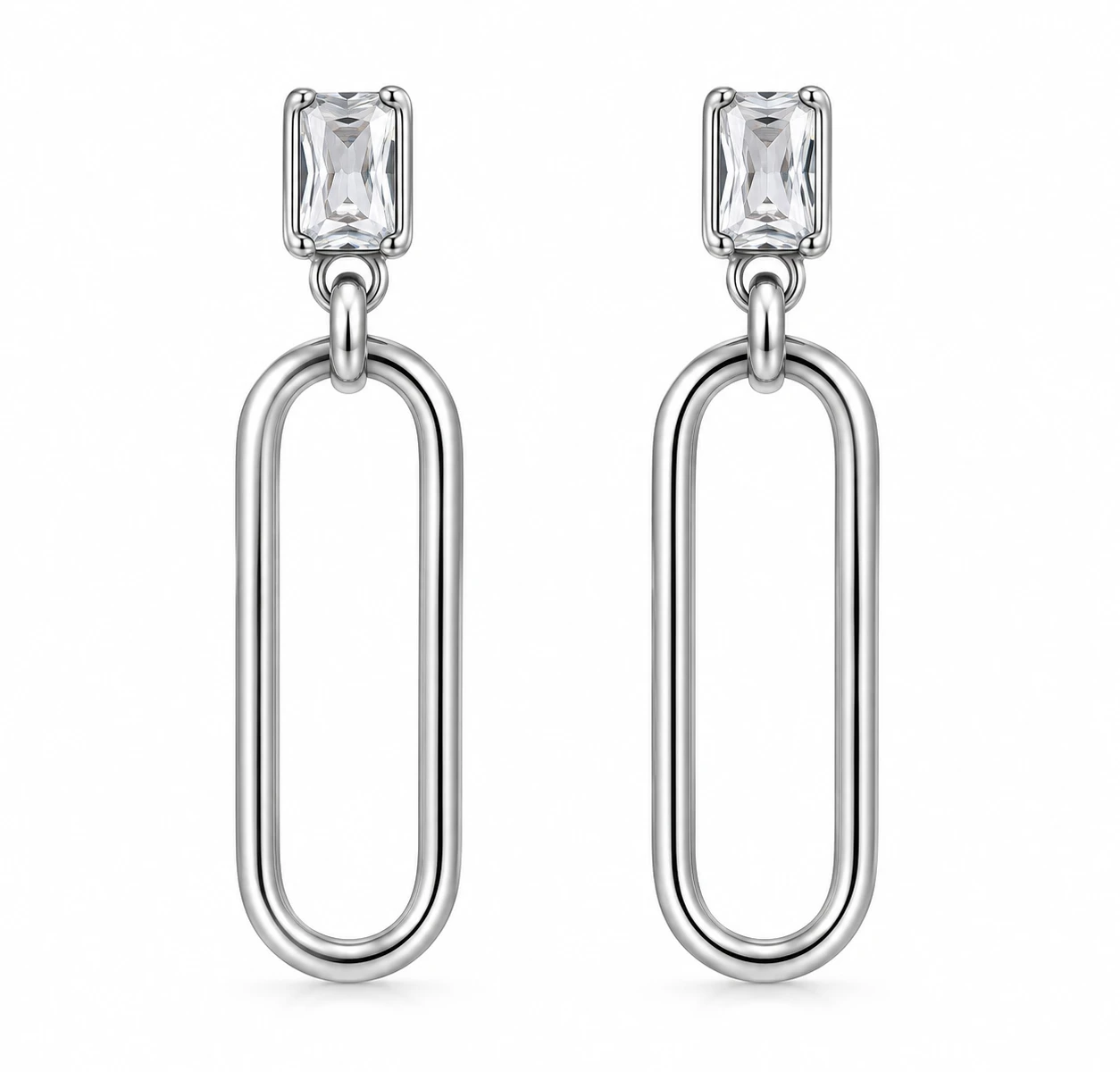 Oorhanger lang zilver met transparante steen