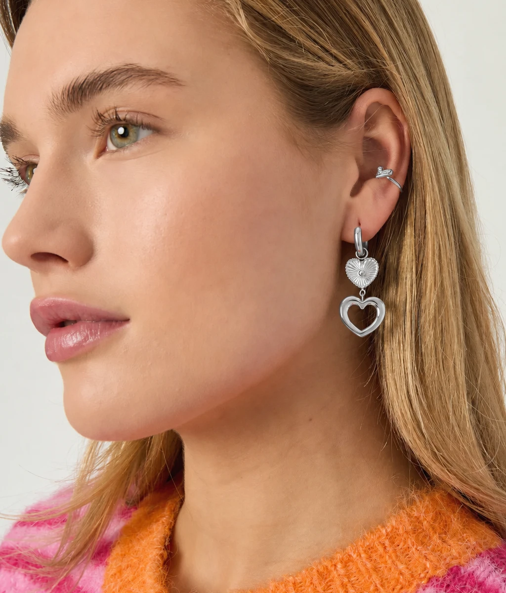 Double Heart Earrings Silver