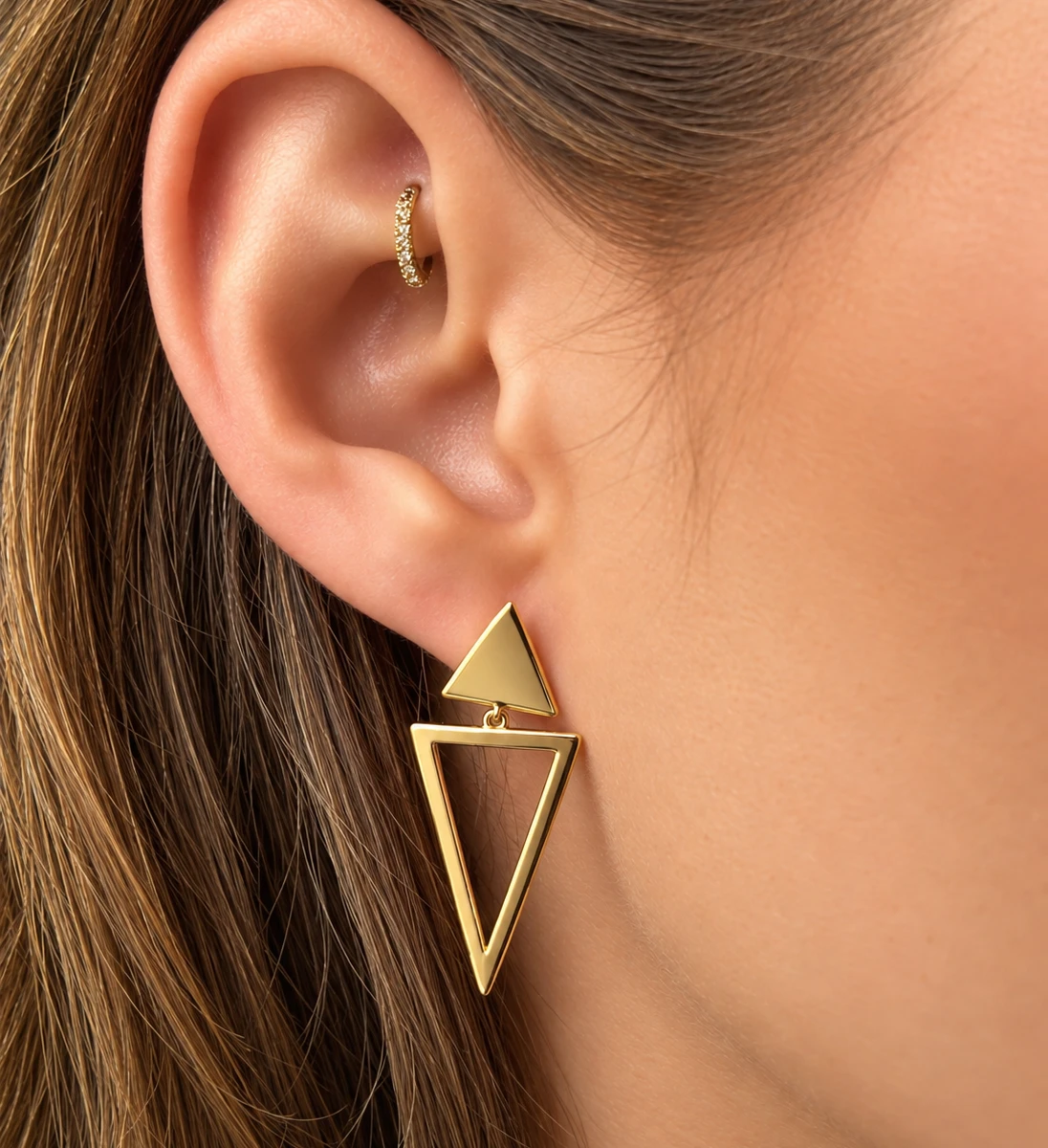Oorsteker triangel/14k goldplated/38mm