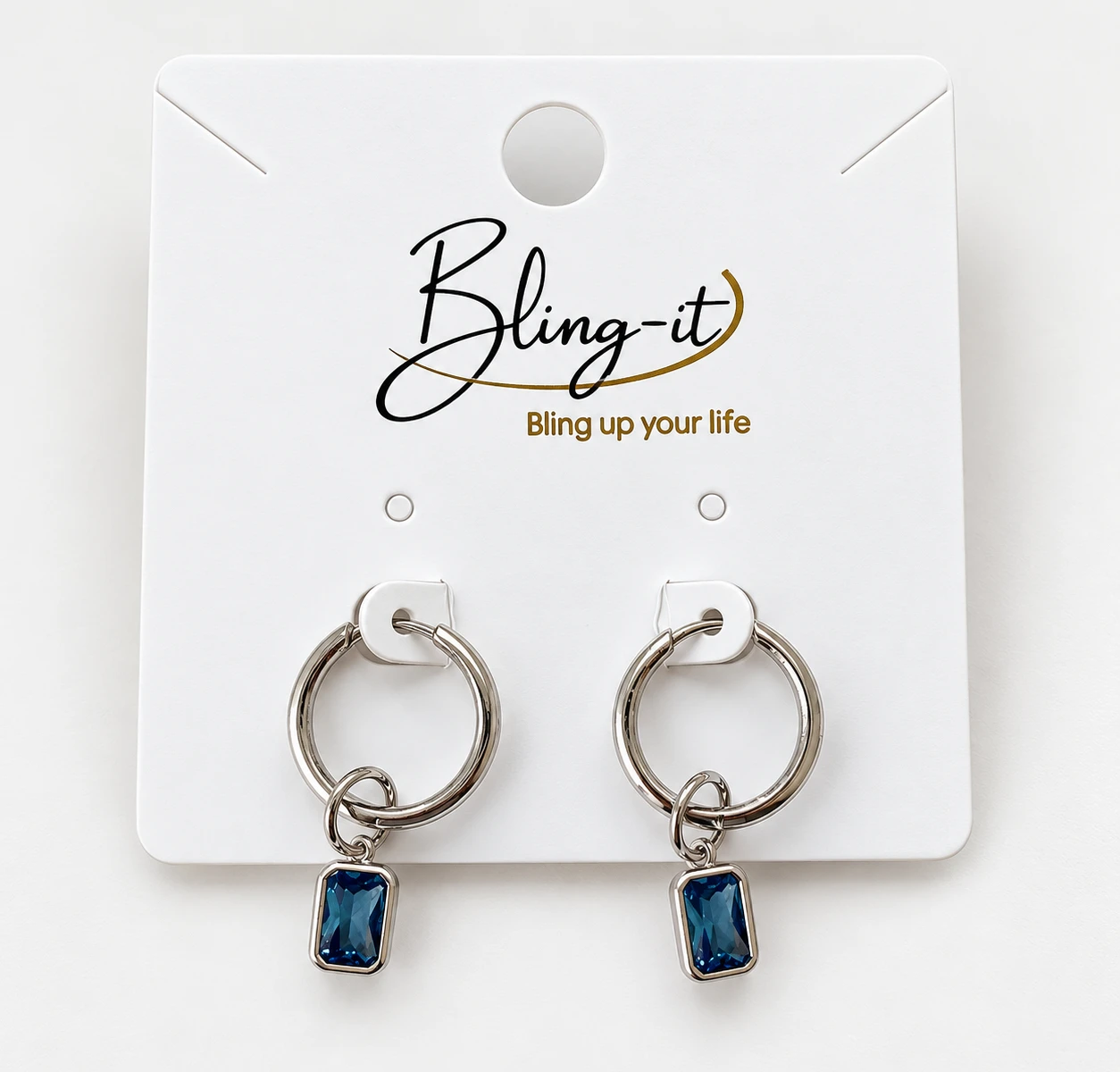 Hoops with Blue Stone Pendant