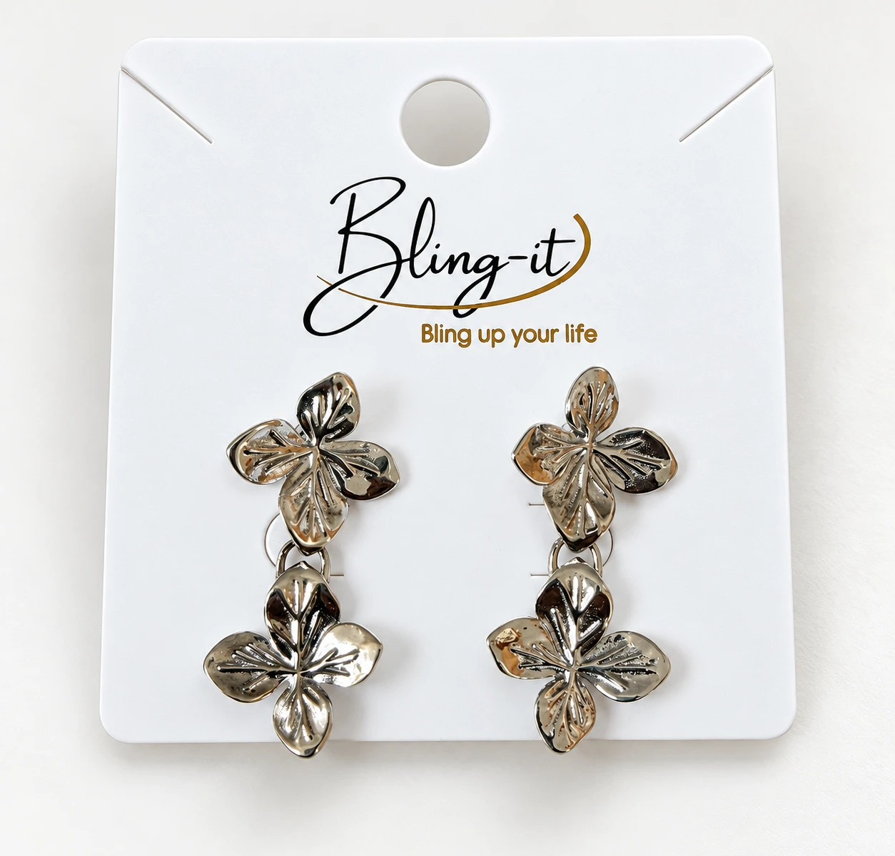 Silver Flower Drop Earrings